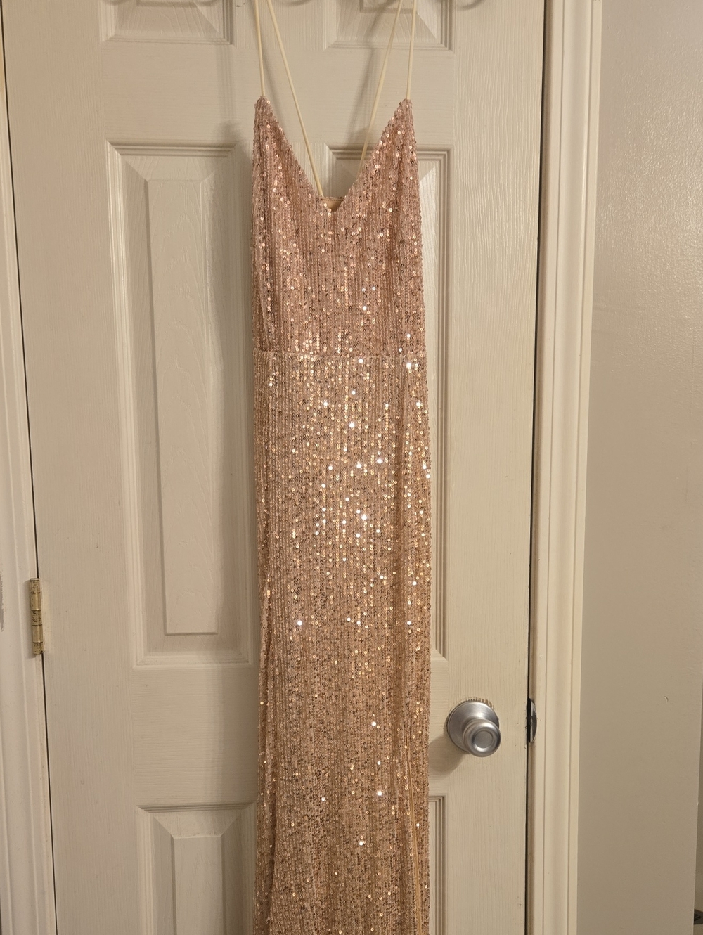 Sequin Slip Evening Dress in Blush